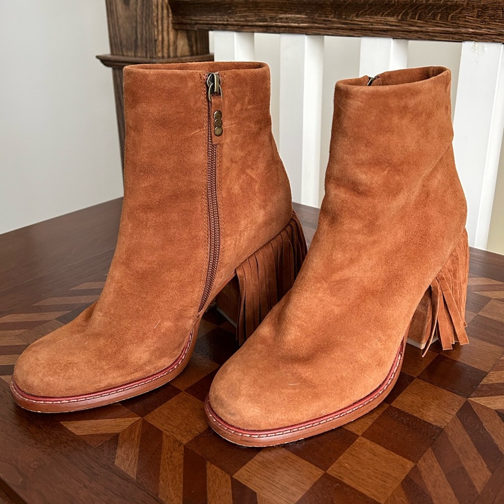 Suede fringe booties